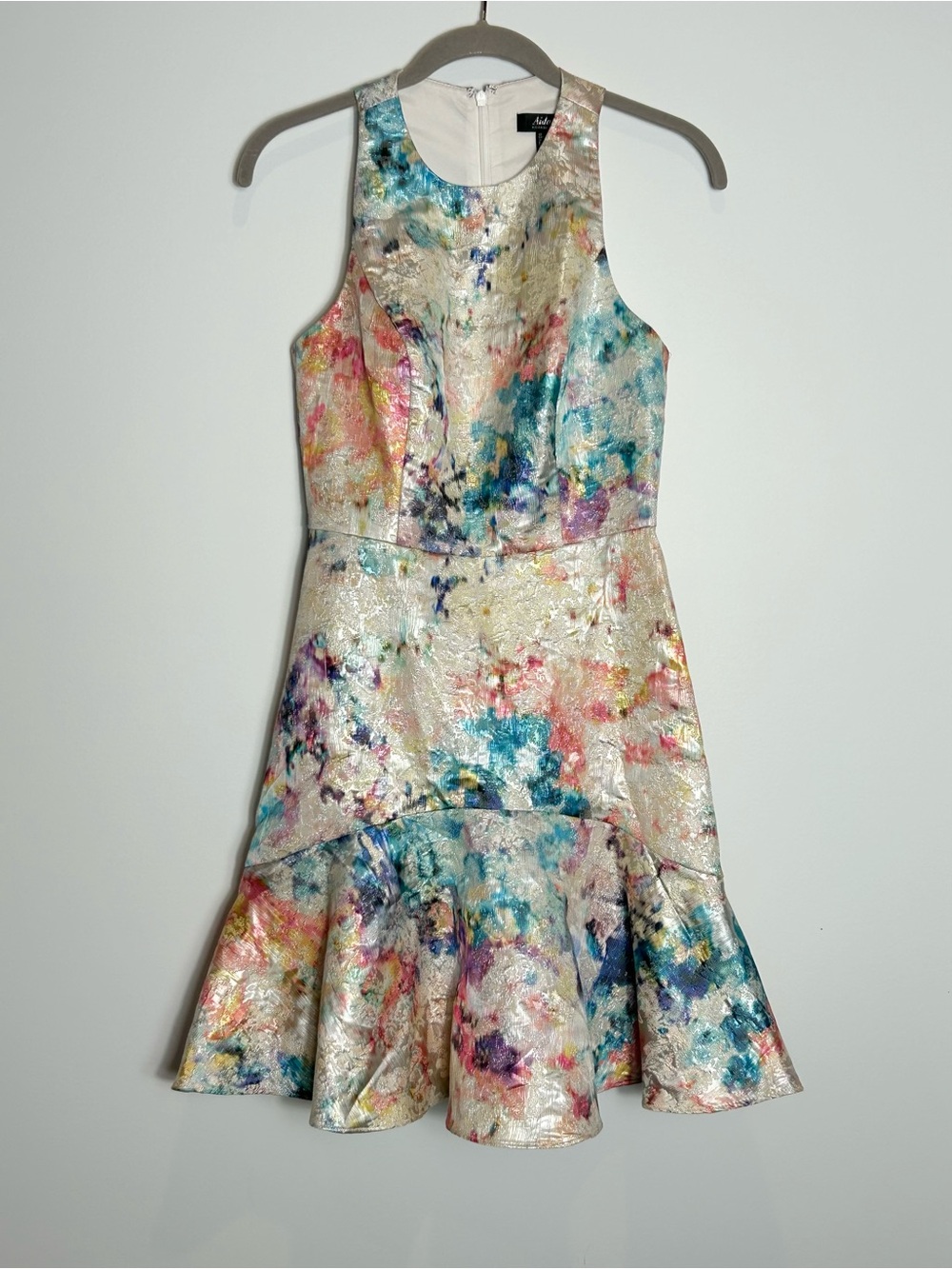 NWT Aidan Mattox Metallic Floral Jacquard Fit & Flare Dress Size 2